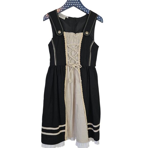 Landhaus Linen Dirndl German Octoberfest Dress‎ Girls 122 US 7 Beige Black - Picture 1 of 8